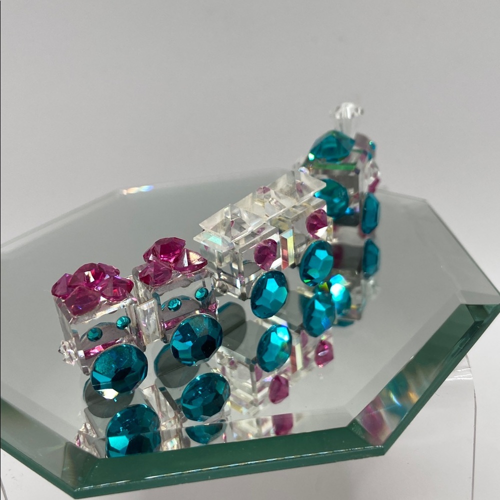 Vintage Crystallite Crystal Miniature Crystal 3 Pc Train Set With Mirror Base - Picture 3 of 10